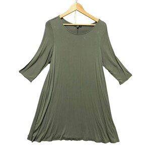 JDS Olive Green Flowy A-Line Swing Dress XL Casual 3/4 Sleeves Jersey Knit Comfy